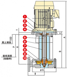 竪型ケミカルポンプ　VCP-V-P　構造図